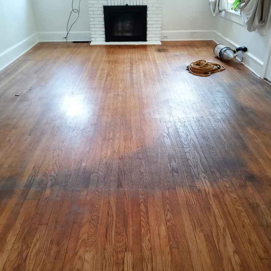 grey floor with worn out sections