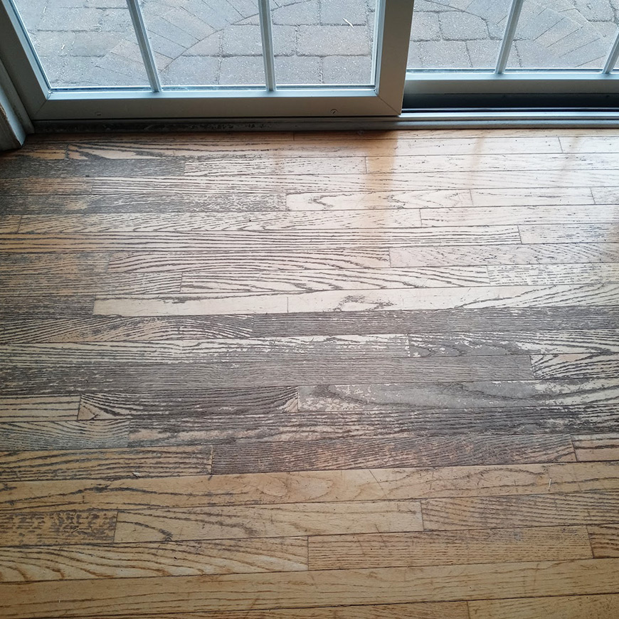 worst worn through area near door